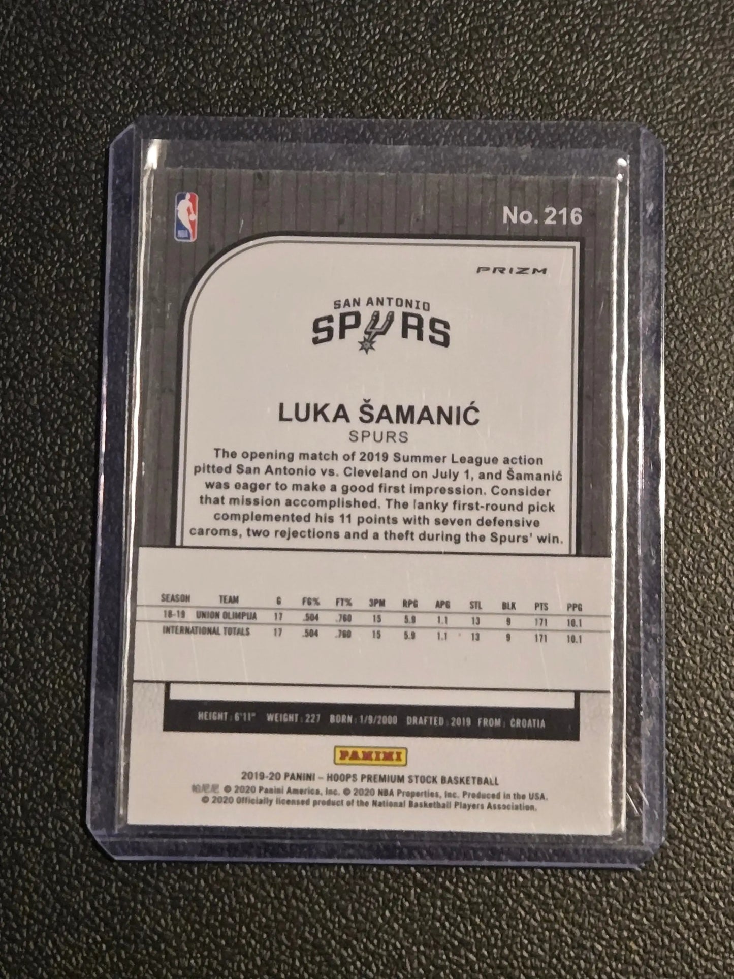 2019-20 Hoops Premium Stock #216 Luka Samanic Prizms Green - Basketball Card Single