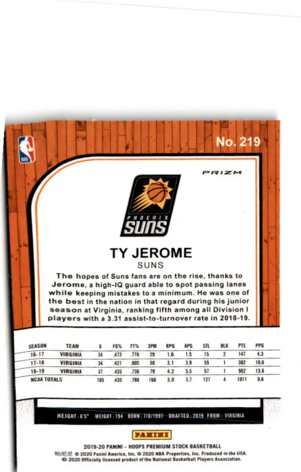 2019-20 Hoops Premium Stock #219 Ty Jerome Prizms Green - Basketball Card Single