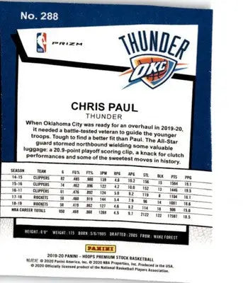 2019-20 Hoops Premium Stock #288 Chris Paul Prizms Silver Laser - Basketball Card Single