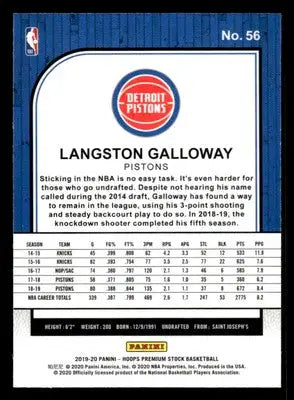 2019-20 Hoops Premium Stock #56 Langston Galloway - Basketball Card Single