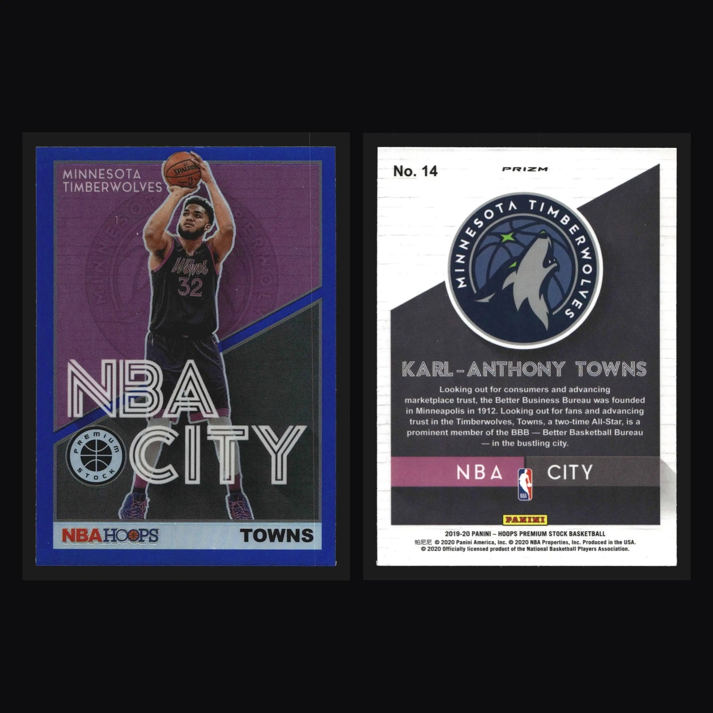 2019-20 Hoops Premium Stock Karl-Anthony Towns #14 NBA City Blue - Basketball Card Single