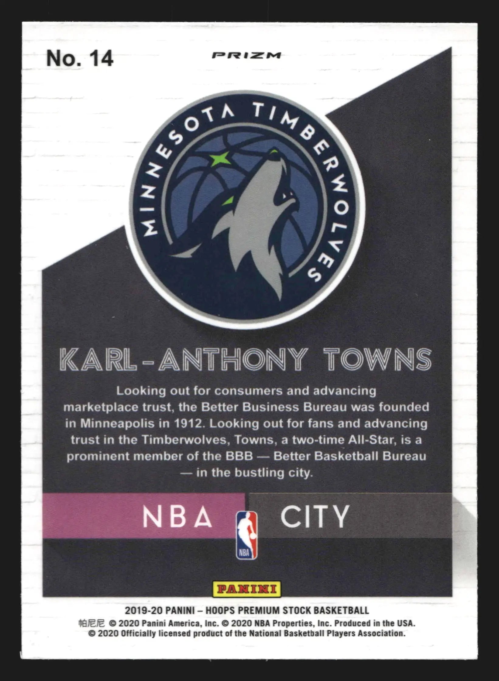 2019-20 Hoops Premium Stock Karl-Anthony Towns #14 NBA City Blue - Basketball Card Single