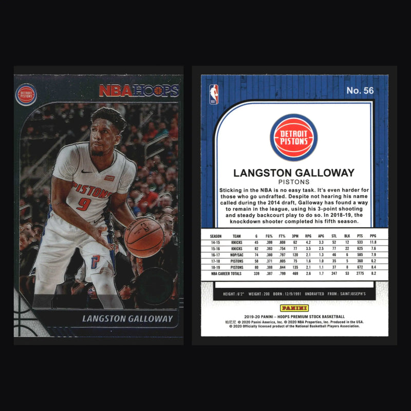 2019-20 Hoops Premium Stock Langston Galloway #56 Detroit Pistons