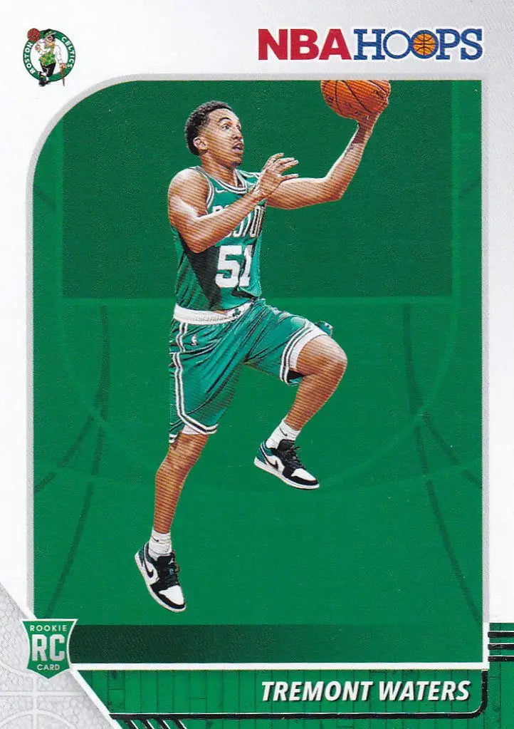Hoops Tremont Waters rookie card from the 2019-20 season featuring the Celtics