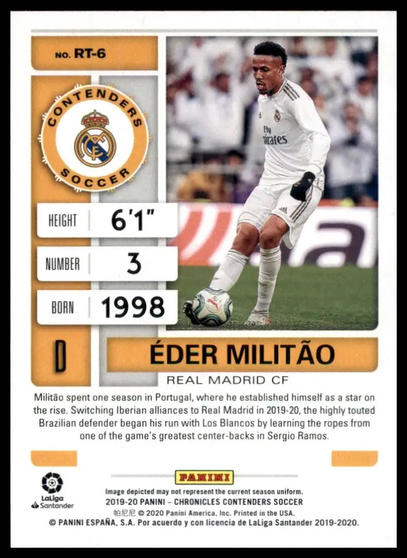 2019-20 Panini Chronicles La Liga Contenders Rookie Ticket Eder Militao Rookie 6 - Soccer Card Single