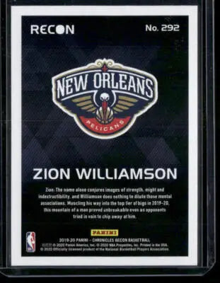 2019-20 Panini Chronicles Recon Zion Williamson #292 Basketball - Basketball Card Single
