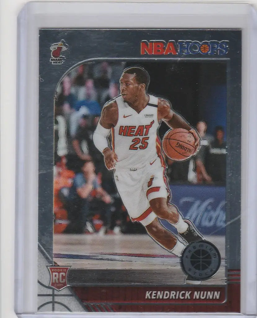 Kendrick Nunn Miami Heat dribbling on 2019-20 Panini Hoops Premium Stock trading card