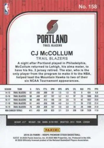 2019-20 Panini Hoops Premium Stock Retail #158 CJ McCollum NM-MT Blazer ID:48916 - Basketball Card Single