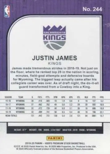 2019-20 Panini Hoops Premium Stock Retail #244 Justin James NM-MT Sac K ID:48913 - Basketball Card Single