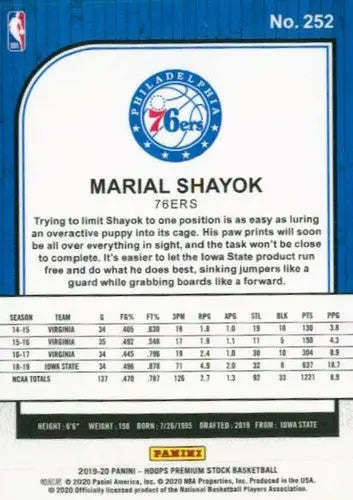 2019-20 Panini Hoops Premium Stock Retail #252 Marial Shayok NM-MT 76er ID:48915 - Basketball Card Single