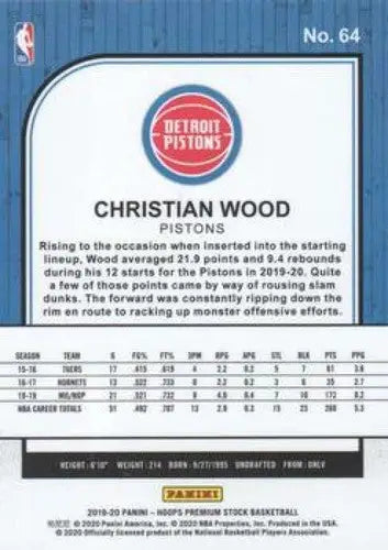 2019-20 Panini Hoops Premium Stock Retail #64 Christian Wood NM-MT Pist ID:48919 - Basketball Card Single