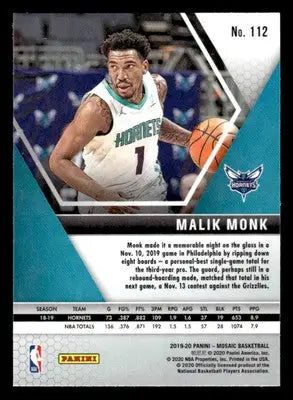2019-20 Panini Mosaic #112 Malik Monk Base Charlotte Hornets - Basketball Card Single