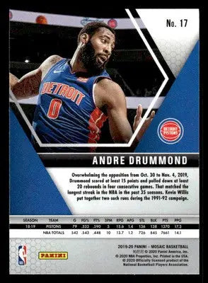 2019-20 Panini Mosaic #17 Andre Drummond Detroit Pistons - Basketball Card Single