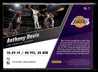 2019-20 Panini Mosaic #7 Anthony Davis Montage Mosaic Los Angeles Lakers - Basketball Card Single