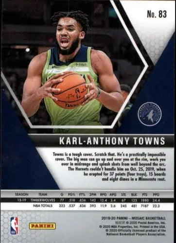 Panini Mosaic basketball card of Karl-Anthony Towns with original gloss in product 2019-20 Timberwolves