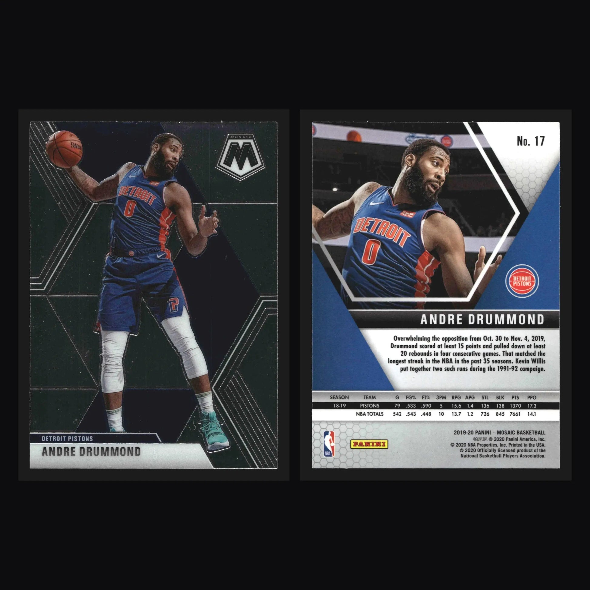 2019-20 Panini Mosaic Andre Drummond #17 Detroit Pistons