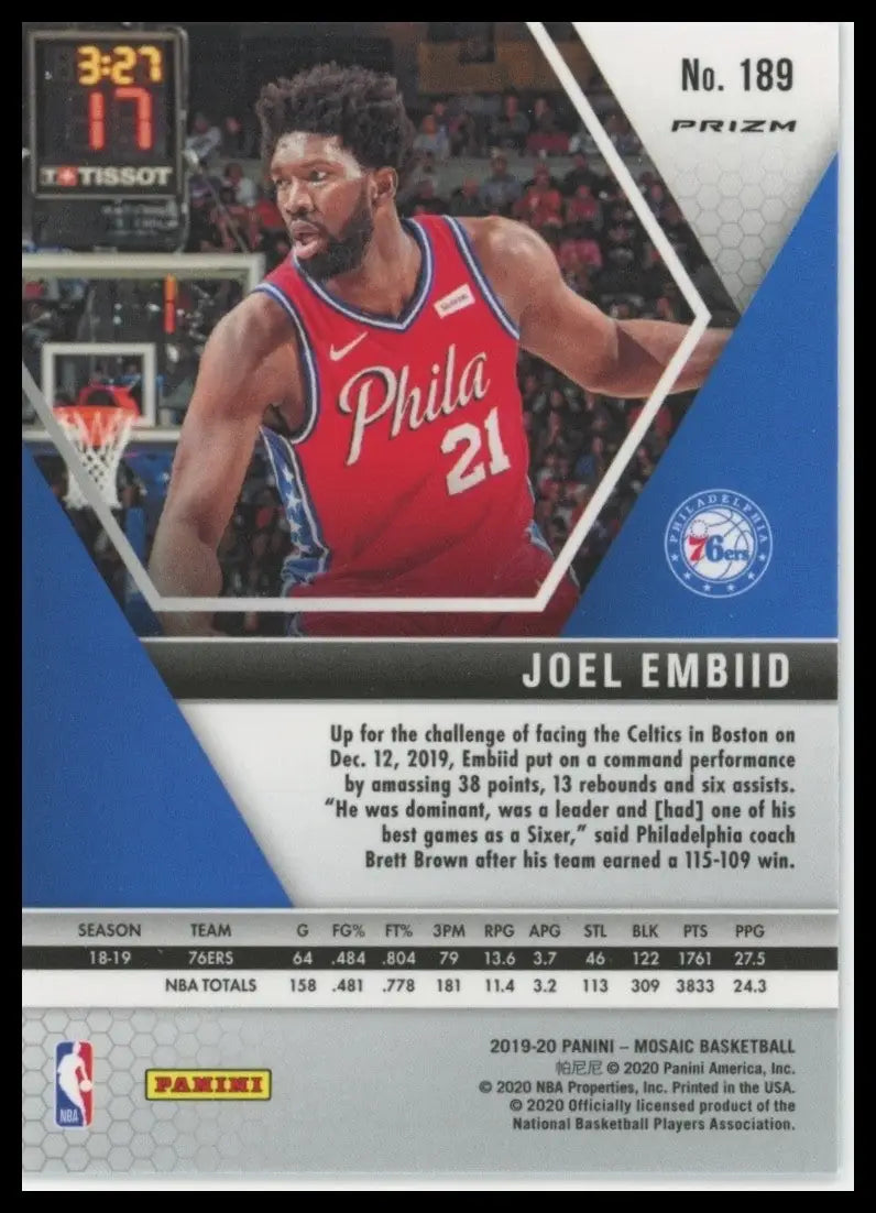 2019-20 Panini Mosaic - Joel Embiid #189 Reactive Blue Prizm
