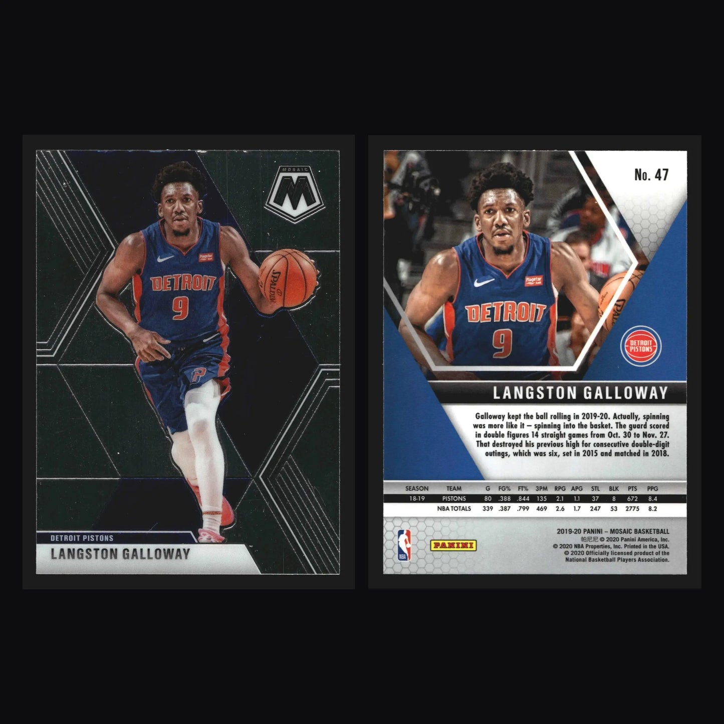 2019-20 Panini Mosaic Langston Galloway #47 Detroit Pistons