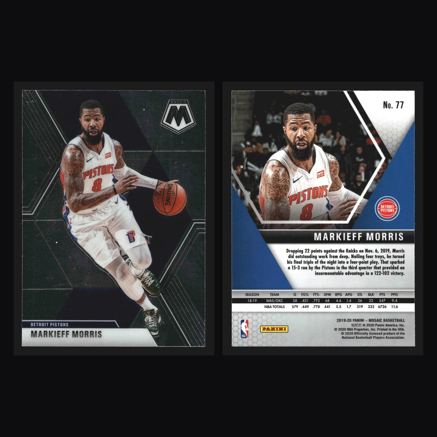 2019-20 Panini Mosaic Markieff Morris #77 Detroit Pistons