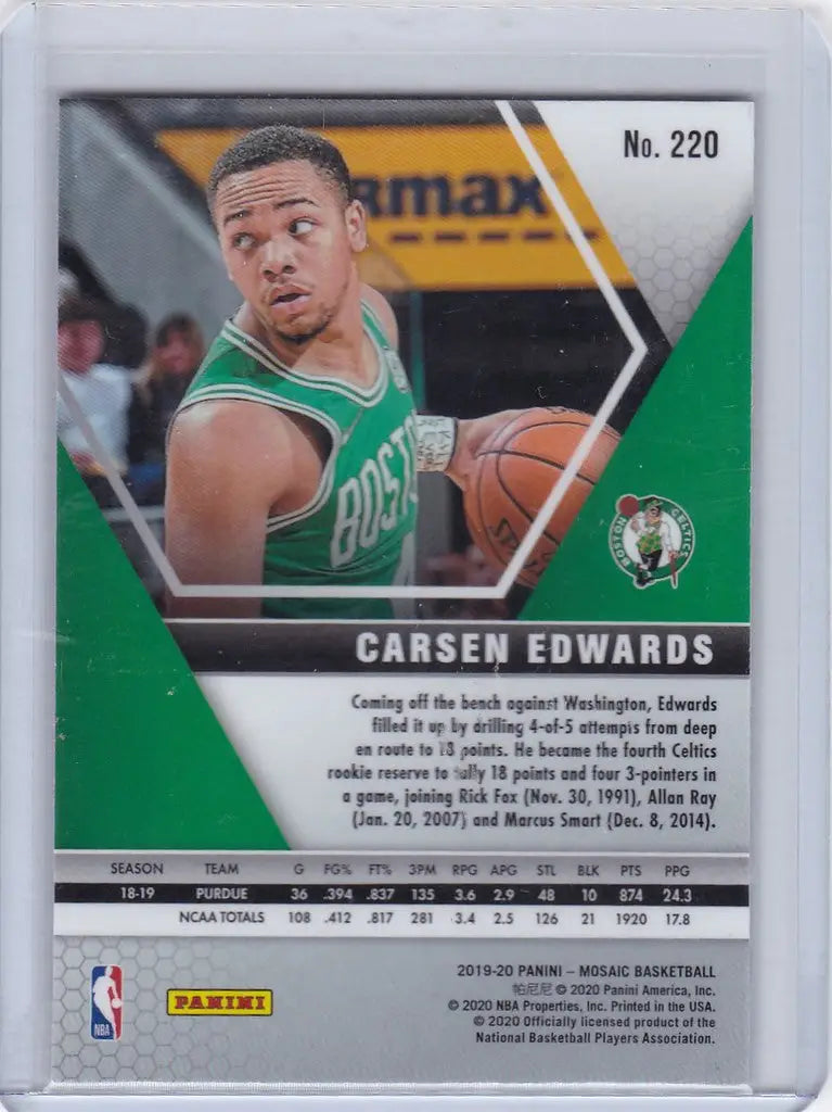 Basketball trading card of Carsen Edwards Boston Celtics from 2019-20 Panini Mosaic