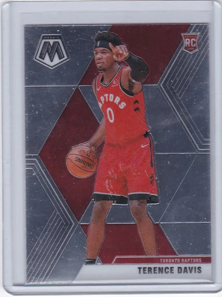 Basketball trading card of Terrence Davis in red Toronto Raptors uniform, 2019-20 Panini Mosaic