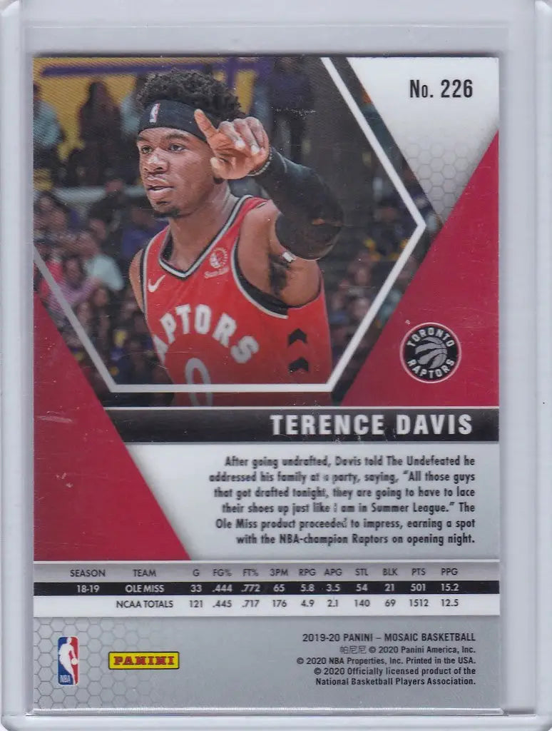 Basketball trading card of Terrence Davis from the 2019-20 Panini Mosaic Toronto Raptors