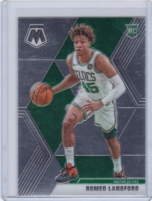 Basketball trading card of Romeo Langford dribbling for Boston Celtics Panini Mosaic