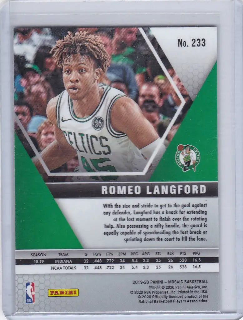 Basketball trading card of Romeo Langford, Boston Celtics, from Panini Mosaic