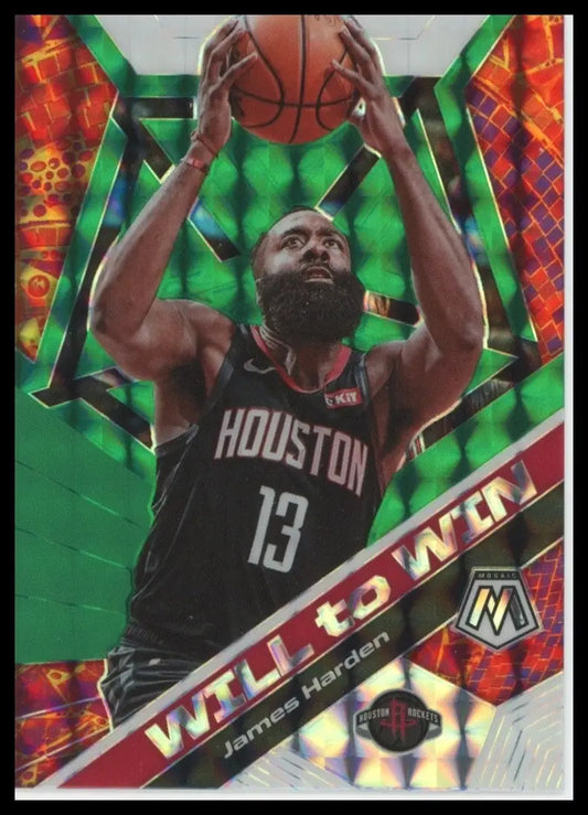2019-20 Panini Mosaic - Will to Win James Harden #20 Green Mosaic Prizm