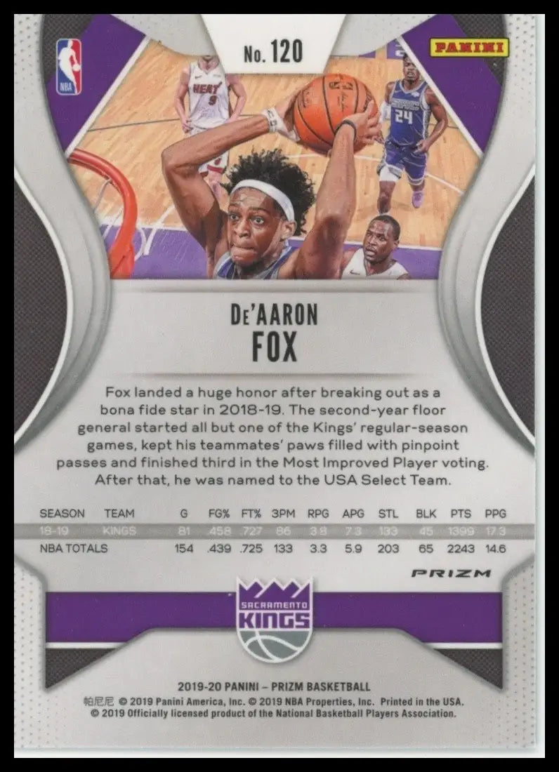 2019-20 Panini Prizm - De’Aaron Fox #120 Green Prizm