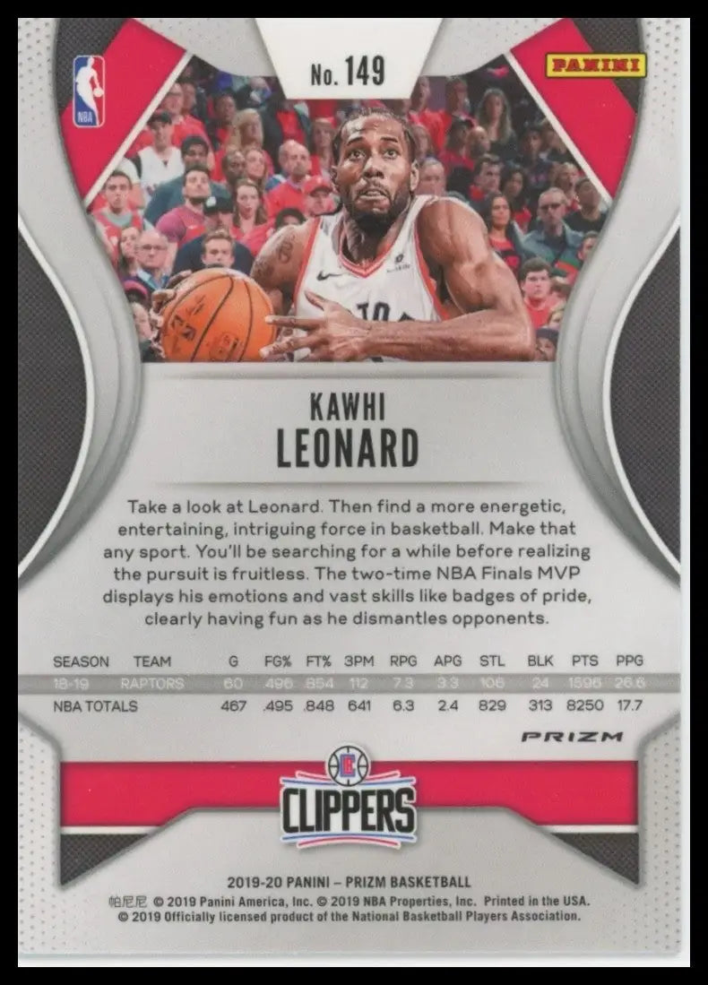 2019-20 Panini Prizm - Kawhi Leonard #149 Green Prizm - Basketball Card Single