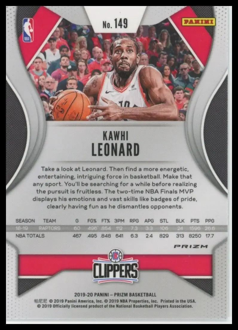 2019-20 Panini Prizm - Kawhi Leonard #149 Silver Prizm