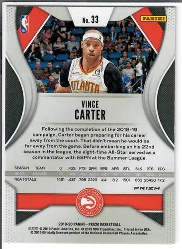Collectible Vince Carter Panini Prizm Red Ice trading card Atlanta Hawks NM-MT