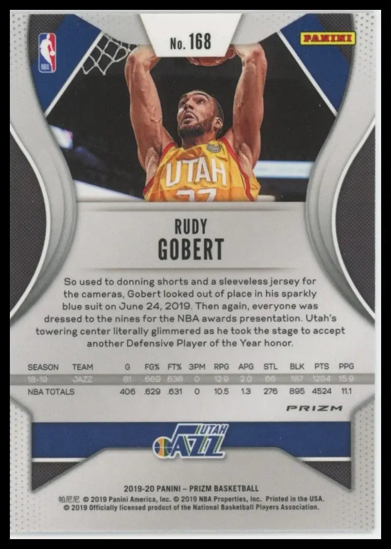 2019-20 Panini Prizm - Rudy Gobert #168 Silver Prizm