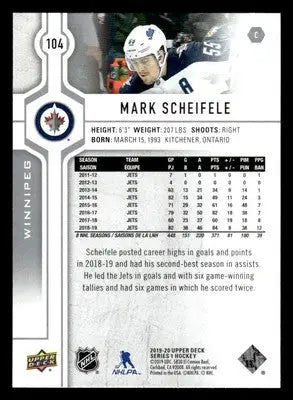 2019-20 Upper Deck #104 Mark Scheifele - Hockey Card Single