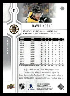 2019-20 Upper Deck #11 David Krejci - Hockey Card Single