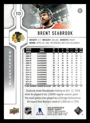 2019-20 Upper Deck #113 Brent Seabrook - Hockey Card Single