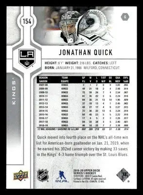 2019-20 Upper Deck #154 Jonathan Quick - Hockey Card Single