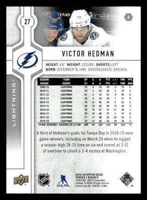 2019-20 Upper Deck #27 Victor Hedman - Hockey Card Single