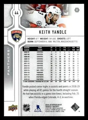 2019-20 Upper Deck #44 Keith Yandle - Hockey Card Single