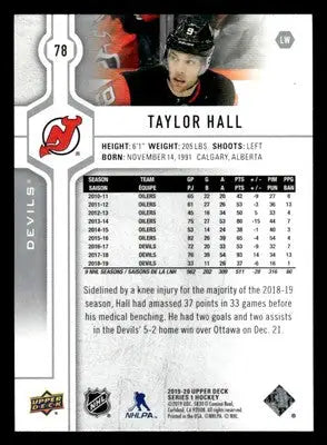 2019-20 Upper Deck #78 Taylor Hall - Hockey Card Single