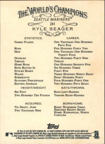 2019 Allen and Ginter #241 Kyle Seager NM-MT Mariners - Baseball Card Single