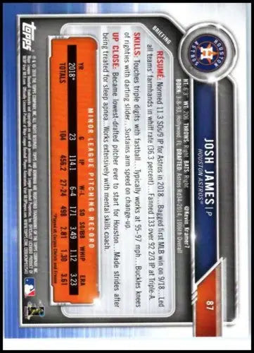 2019 Bowman #87 Josh James NM-MT RC Rookie Astros - Baseball Card Single