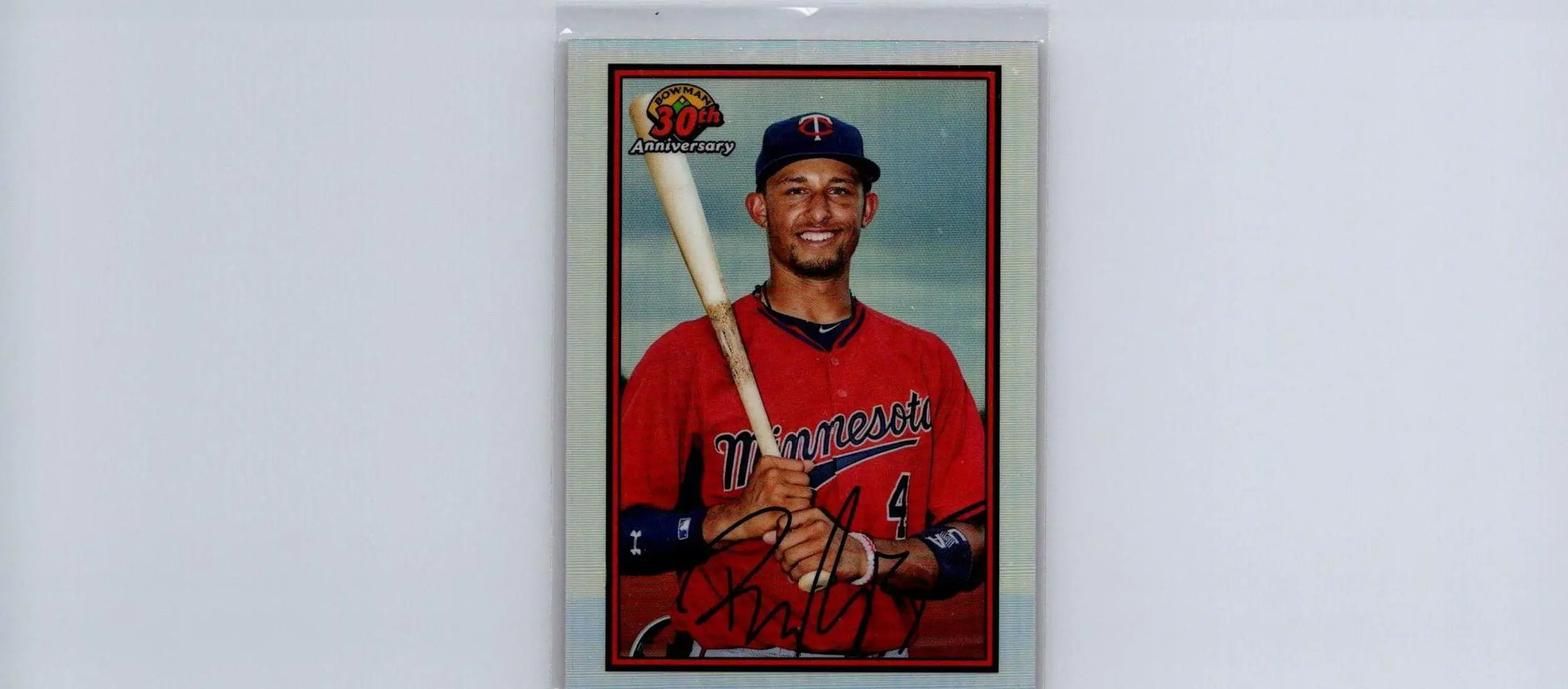 Royce Lewis 30th Anniversary baseball card featuring player holding a bat