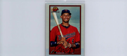 Royce Lewis 30th Anniversary baseball card featuring player holding a bat