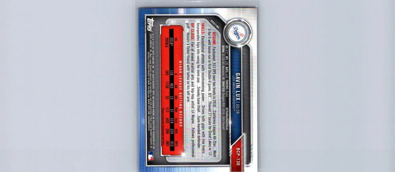 Gavin Lux Chrome Prospects card from 2019 Bowman BCP-130 Mojo Refractors edition
