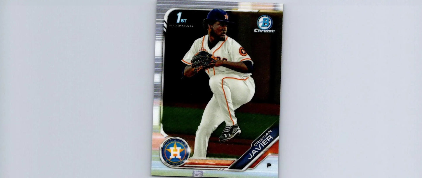 Baseball card featuring Cristian Javier from 2019 Bowman Chrome Prospects BCP-32