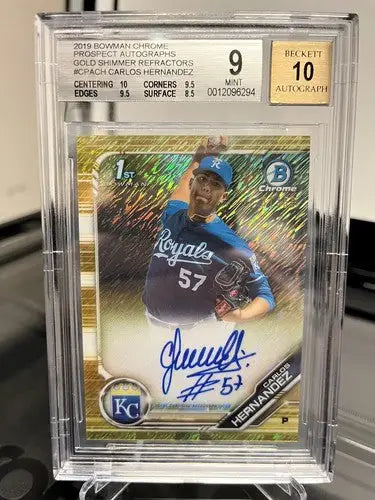 2019 Bowman Chrome Carlos Hernandez 13/50 1st AUTO SIG GOLD SHIMMER RC BGS 9/10 - Baseball Card Single