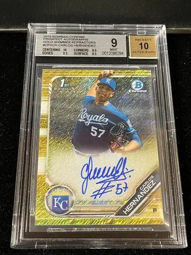 2019 Bowman Chrome Carlos Hernandez 13/50 1st AUTO SIG GOLD SHIMMER RC BGS 9/10 - Baseball Card Single