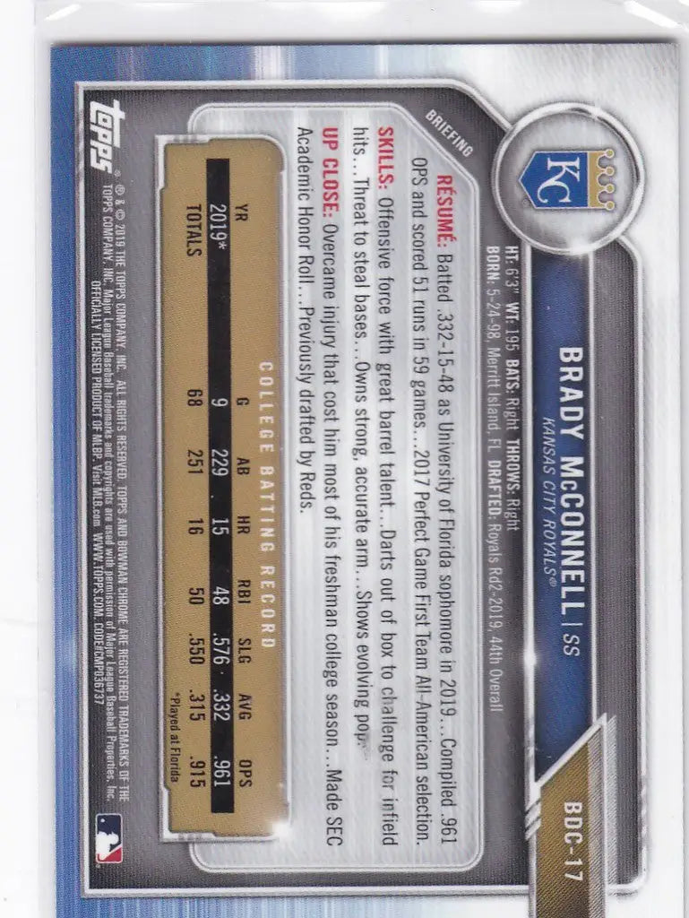 2019 Bowman Chrome Draft #BDC-17 Brady McConnell Kansas City Royals